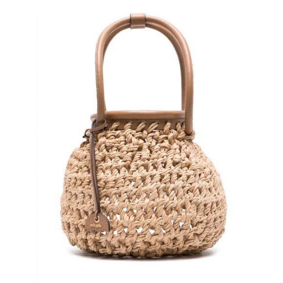 cult gaia Handbags - Cult Gaia Enya Interwoven Crochet Top Handle Basket Bag Natural